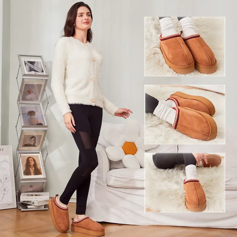 Fur Boots Platform Slippers for Women Fluffy Boots Mini Boots Fuzzy Boots Slippers for Women Outdoor and Indoor Snow Shoes for Women Winter Shoes Women