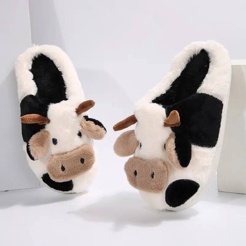 Cartoon Slippers Cute Cow Animal Shape Slippers Thick Sole Soft Indoor Outdoor Slippers for Snow House Women Men
