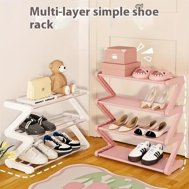 4-Layer Z-Shaped Shoe Rack, Durable Plastic, Tool-Free Assembly, Floor-Mount Storage, Stackable Design, Modern Shoe Organizer Tower, Stackable Shoe Racks