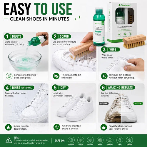 Clenvistora Concentrated Shoe Cleaner Kit | Cleans 100+ Pairs