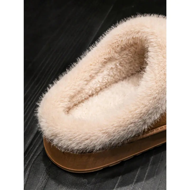 Women'S Bootie Fluffy Khaki Slippers Warm Cozy Slipper Boots