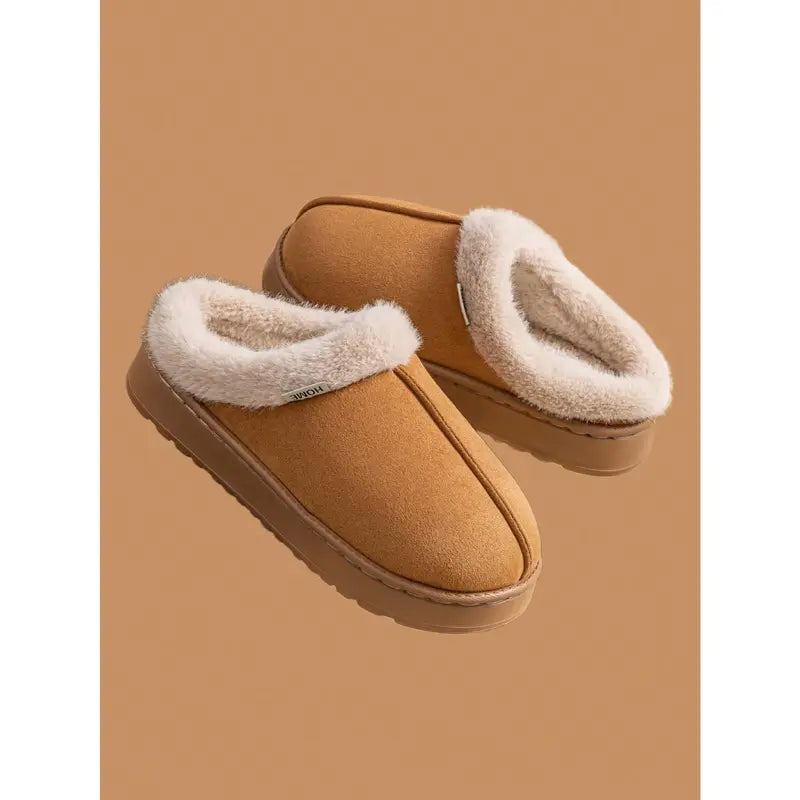 Women'S Bootie Fluffy Khaki Slippers Warm Cozy Slipper Boots