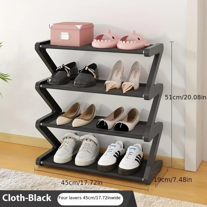 4-Layer Z-Shaped Shoe Rack, Durable Plastic, Tool-Free Assembly, Floor-Mount Storage, Stackable Design, Modern Shoe Organizer Tower, Stackable Shoe Racks