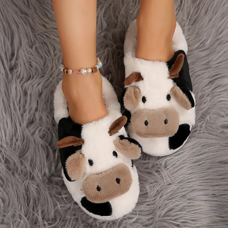 Cartoon Slippers Cute Cow Animal Shape Slippers Thick Sole Soft Indoor Outdoor Slippers for Snow House Women Men