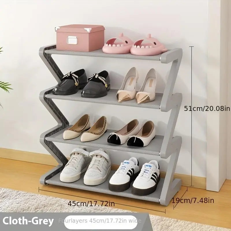 4-Layer Z-Shaped Shoe Rack, Durable Plastic, Tool-Free Assembly, Floor-Mount Storage, Stackable Design, Modern Shoe Organizer Tower, Stackable Shoe Racks