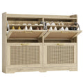 [Fall Sale] 4-Drawer Freestanding Rattan Shoe Rack - MDF Wood, Breathable Woven Panels, Geometric Design, Dustproof, Expandable, Adjustable, Natural-Look Home Organizer for Entryway Storage Solution