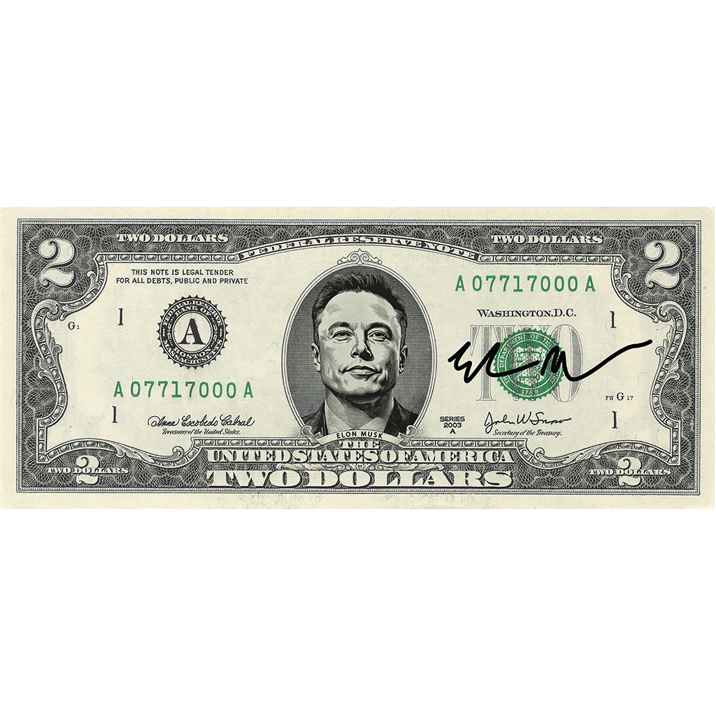 Elon Musk Collectible $2 Bill (Genuine Legal Tender)