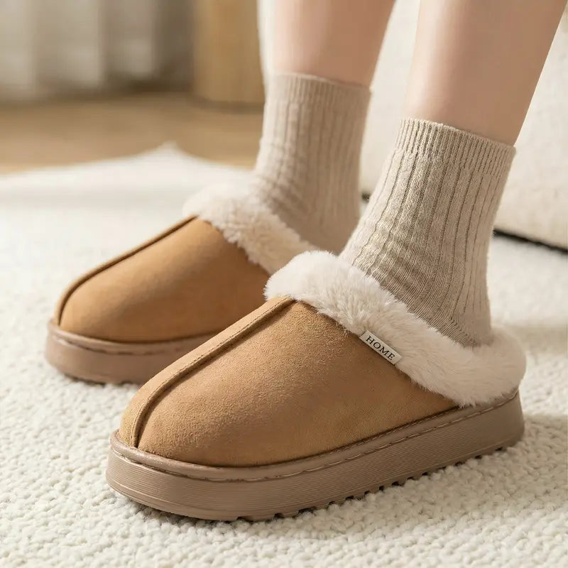 Women'S Bootie Fluffy Khaki Slippers Warm Cozy Slipper Boots