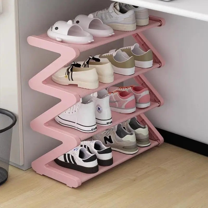 4-Layer Z-Shaped Shoe Rack, Durable Plastic, Tool-Free Assembly, Floor-Mount Storage, Stackable Design, Modern Shoe Organizer Tower, Stackable Shoe Racks