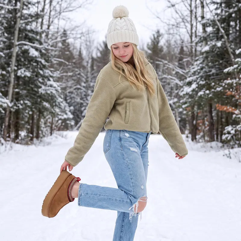 Fur Boots Platform Slippers for Women Fluffy Boots Mini Boots Fuzzy Boots Slippers for Women Outdoor and Indoor Snow Shoes for Women Winter Shoes Women